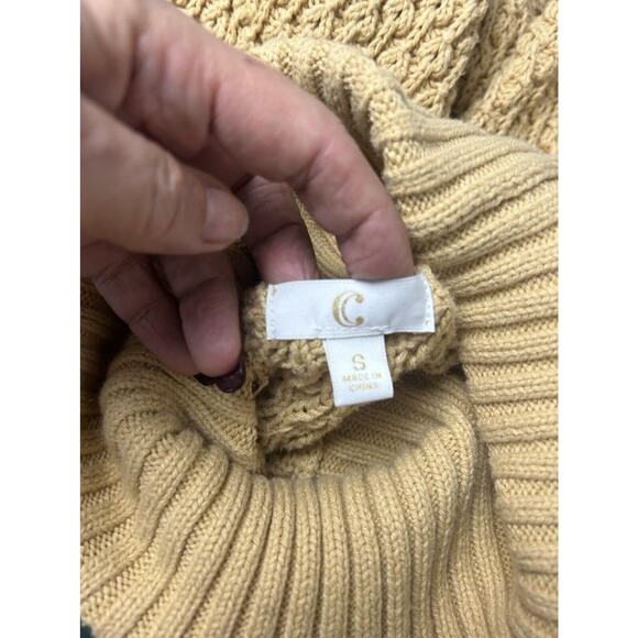 Charming Charlie Size S Tan Chunky Knit Sweater Turtle Neck Pocket GrandpaCore - Picture 9 of 12